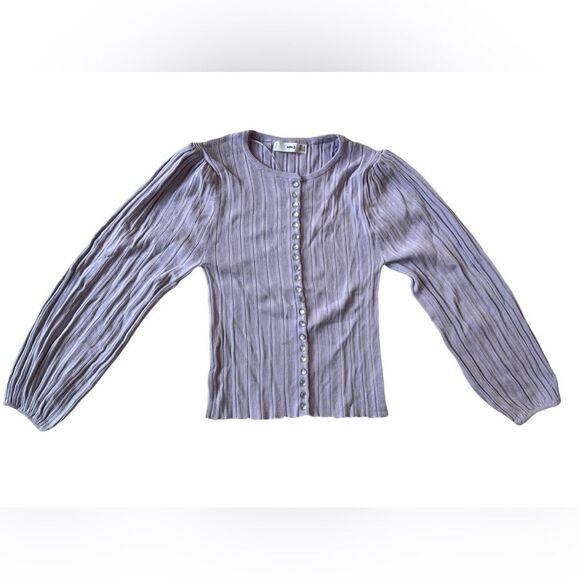 MNG LILAC BUTTON DOWN PEARL BUTTONS BELL SLEEVE TOP XS WOMENS - Picture 1 of 6